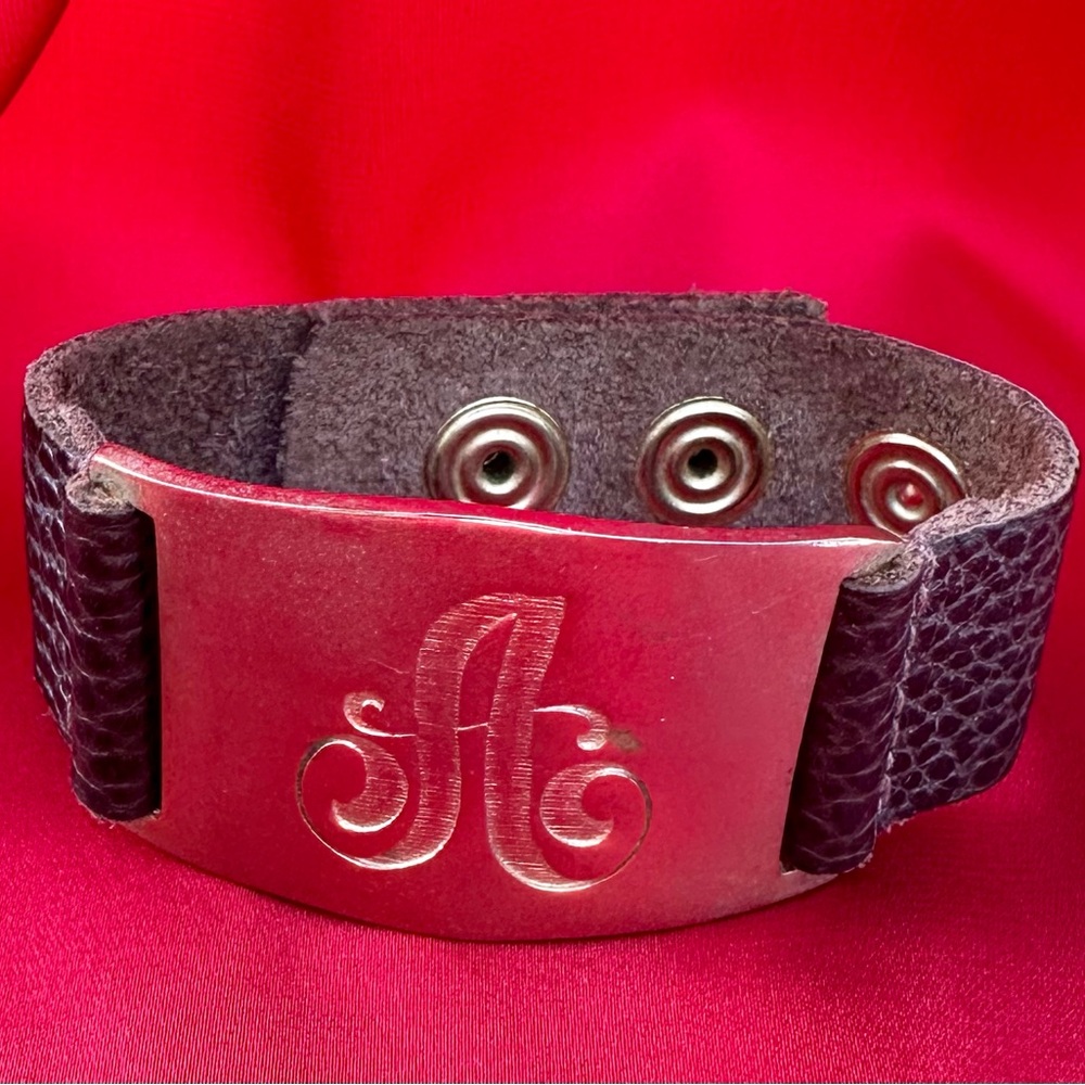 LISA STEWART Gold Plate/ Dark Brown Leather Initial "A"
Cuff Bracelet